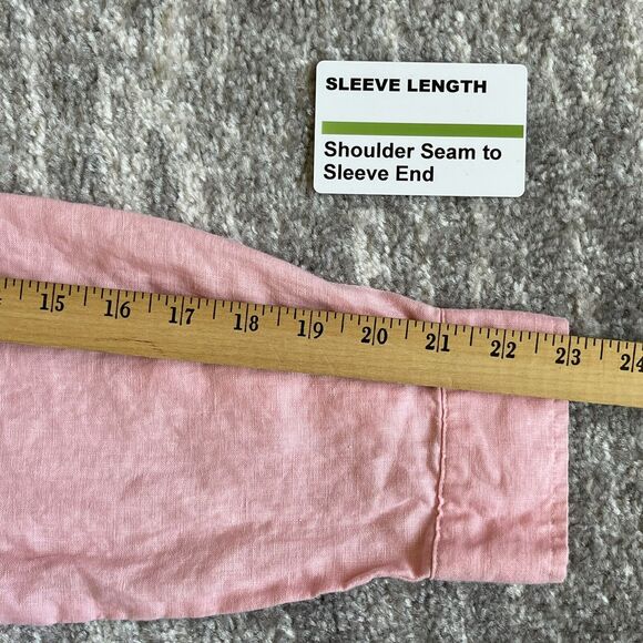 Chadwick's Button-Up Top Women Size 16 Pink 100% Linen Long Sleeve Pocket - Picture 11 of 12